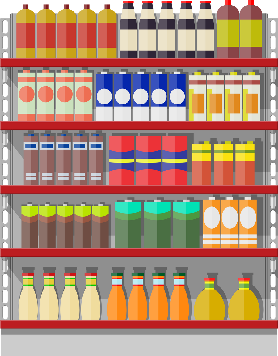 Supermarket Shelves with Groceries