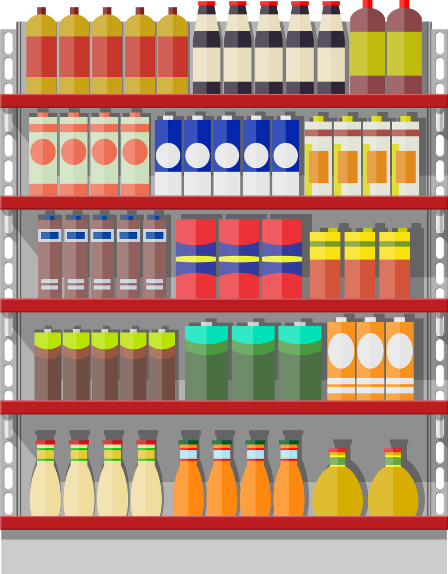 Supermarket Shelves with Groceries